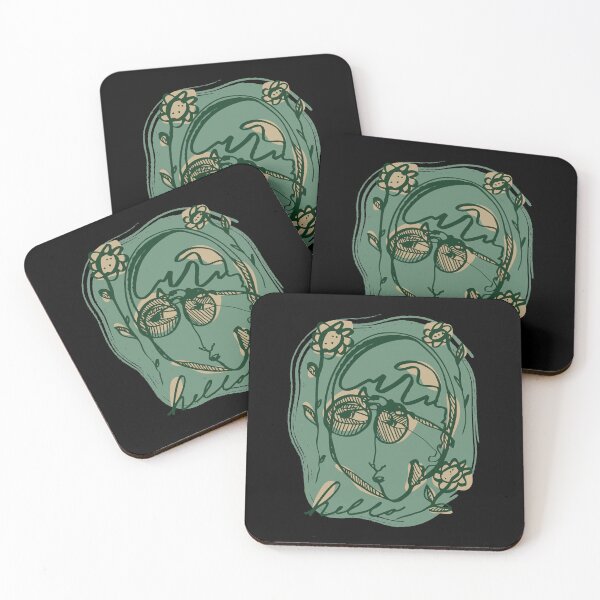 Item preview, Hello Darlin Abstract Face with Glasses and Flowers Line Art Green and Brown Design designed and sold by SleepingInCo.