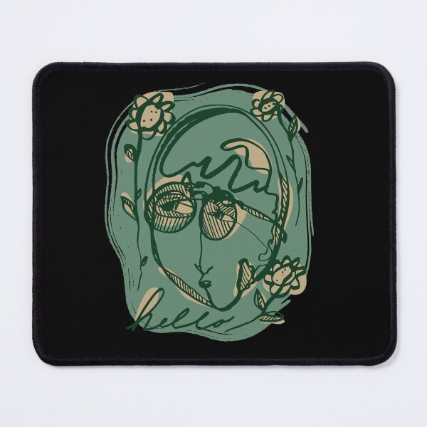 Item preview, Hello Darlin Abstract Face with Glasses and Flowers Line Art Green and Brown Design designed and sold by SleepingInCo.