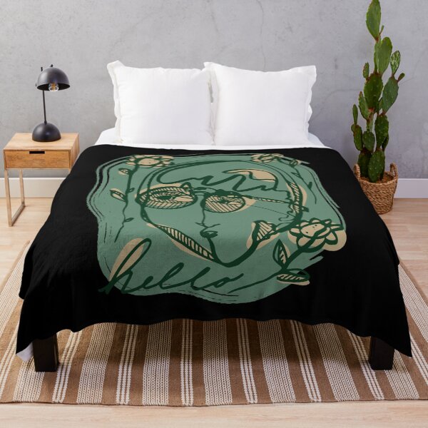 Item preview, Hello Darlin Abstract Face with Glasses and Flowers Line Art Green and Brown Design designed and sold by SleepingInCo.