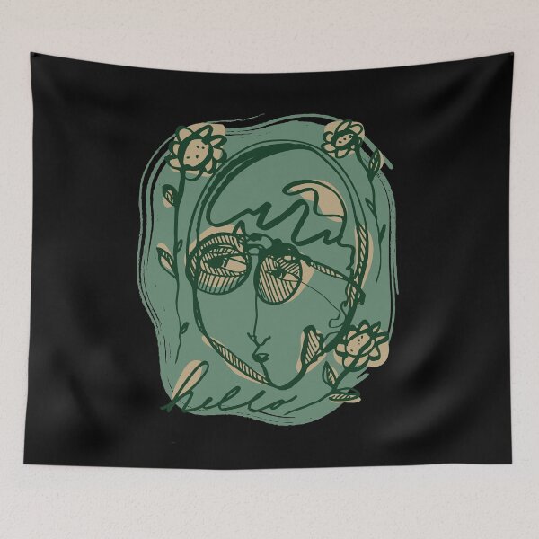 Item preview, Hello Darlin Abstract Face with Glasses and Flowers Line Art Green and Brown Design designed and sold by SleepingInCo.