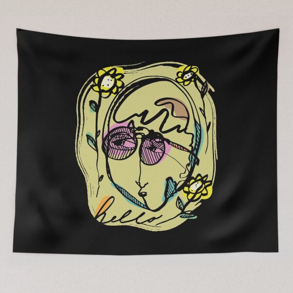 Item preview, Hello Darlin Abstract Face with Glasses and Flowers Line Art Pastel Design designed and sold by SleepingInCo.