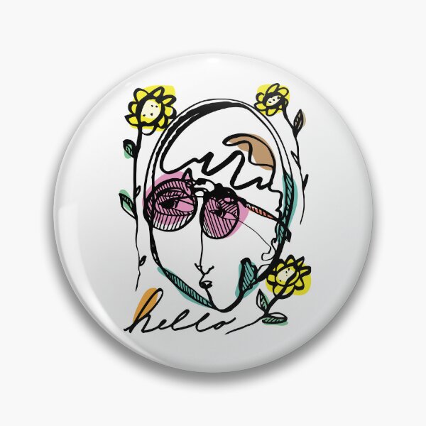 Item preview, Hello Darlin Abstract Face with Glasses and Flowers Line Art Rainbow Design designed and sold by SleepingInCo.