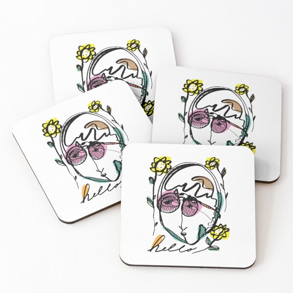 Item preview, Hello Darlin Abstract Face with Glasses and Flowers Line Art Rainbow Design designed and sold by SleepingInCo.