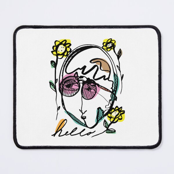 Item preview, Hello Darlin Abstract Face with Glasses and Flowers Line Art Rainbow Design designed and sold by SleepingInCo.