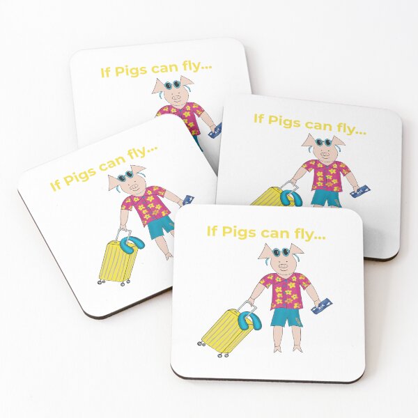 Item preview, If Pigs can fly... Yellow Travel Pig is at the airport. Flight, summer holiday, vacation, winter sun. designed and sold by PiggingJapan.
