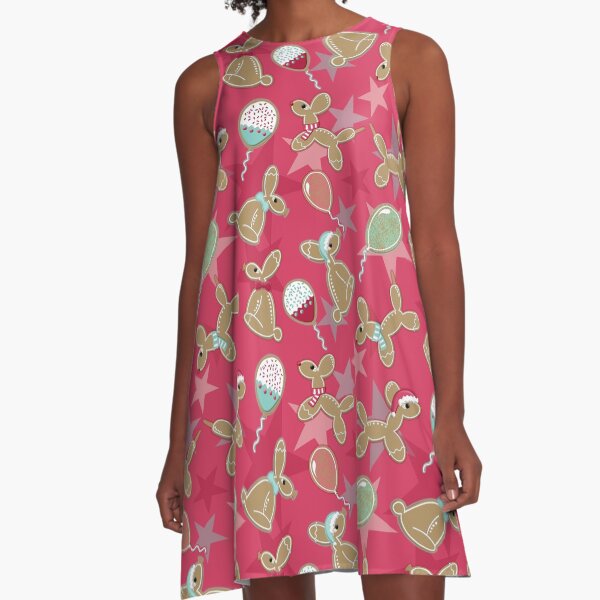 Balloon Animal Holiday Cookies in Pink A-Line Dress