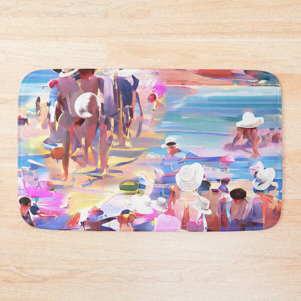 Item preview, white hats, watercolor, lots of people, in hats, on the beach, heads turned away, scorching sun, chill aut, abstract art, multicolor, optimism designed and sold by Maria Mihailova.