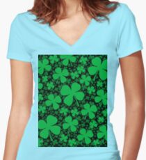 A Shamrock Field for St Patrick's Day Women's Fitted V-Neck T-Shirt