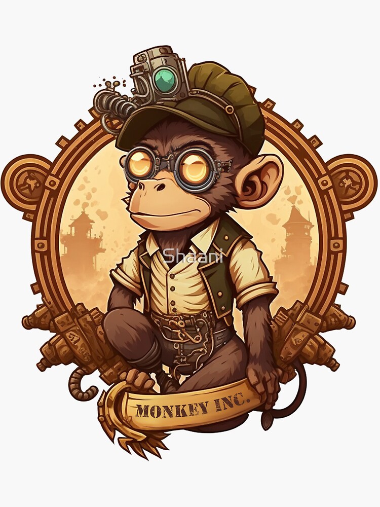 "Grease Monkey Steampunk Style Monkey" Sticker for Sale by Shaani