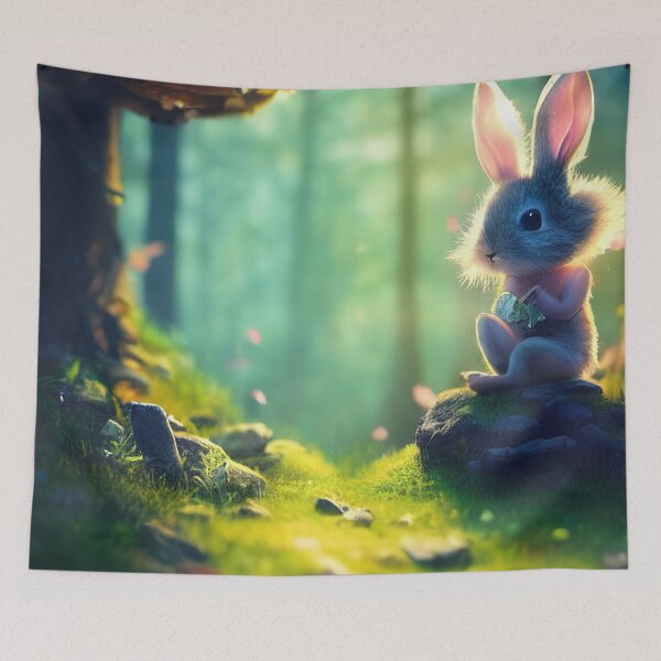 Item preview, Cute bunny in a magical forest illustration designed and sold by RK - Shop.