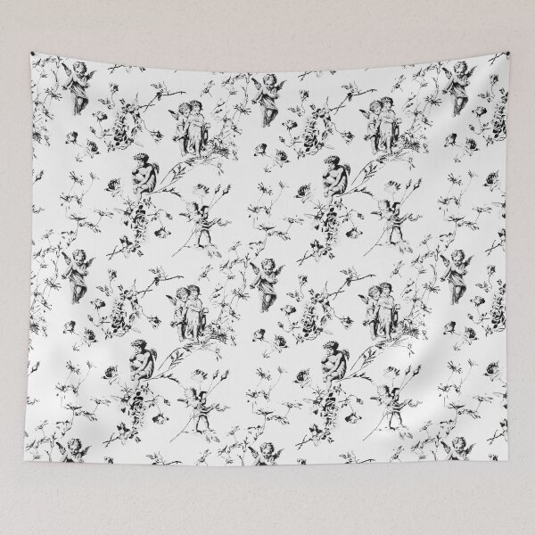Item preview, Modern Vintage Cupid Angels Black White Floral Toile  designed and sold by tanjica.
