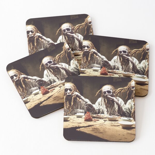 Item preview, Three elderly rastafari zombies eating at abandoned sushi restaurant designed and sold by RK - Shop.