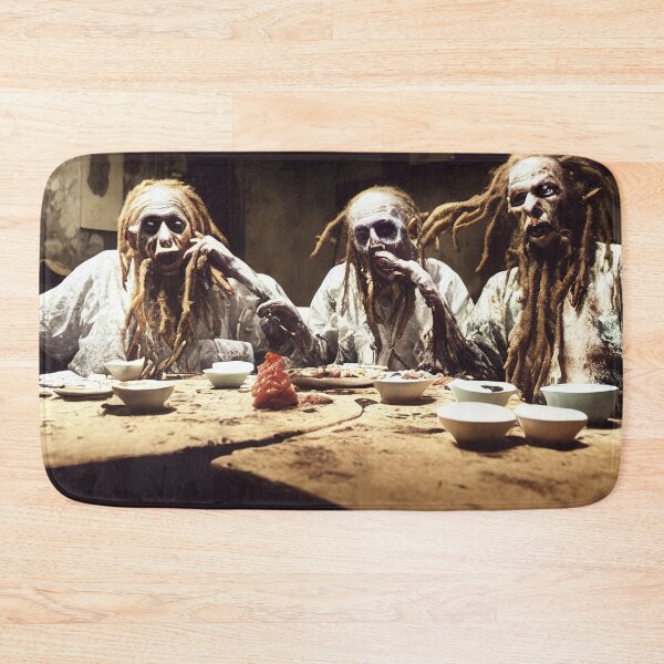 Item preview, Three elderly rastafari zombies eating at abandoned sushi restaurant designed and sold by RK - Shop.
