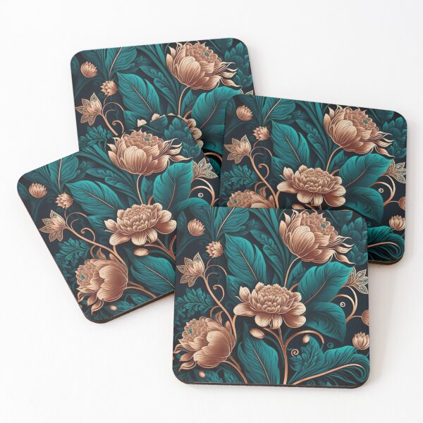Item preview, Rose Gold and Teal Art Nouveau Florals designed and sold by Orianah.