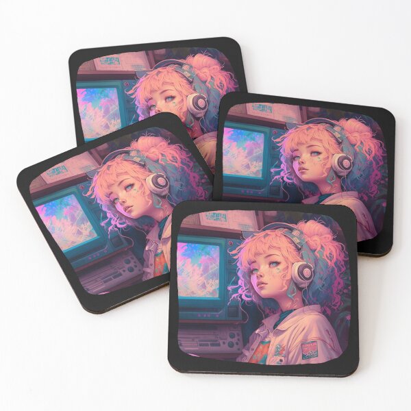 Item preview,  Pink Hair Girl with Headphones Portrait Anime Style designed and sold by edebzine.
