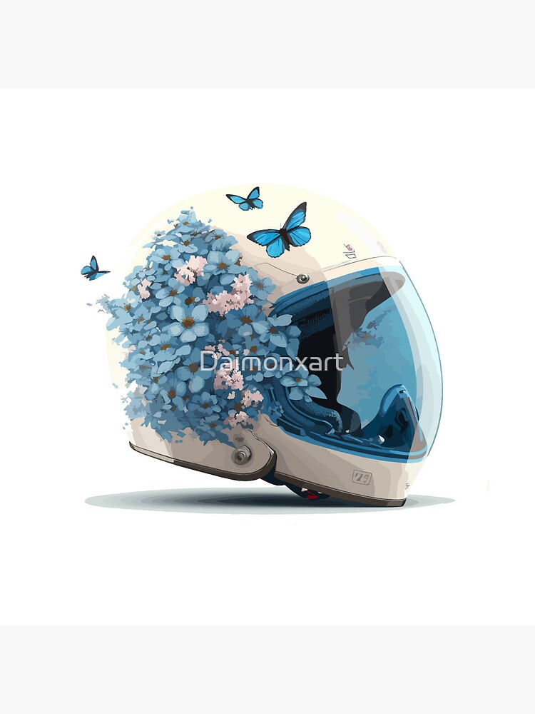 Casque de v lo blanc et bleu esth tique avec des fleurs 2 Badge