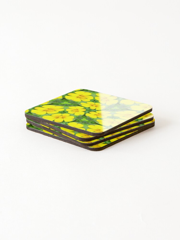 Thumbnail 4 of 5, Coasters (Set of 4), Bright Yellow Flower Pattern designed and sold by Patternflower.