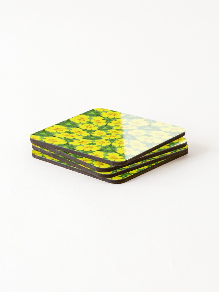 Thumbnail 4 of 5, Coasters (Set of 4), Bright Yellow Flower Pattern designed and sold by Patternflower.