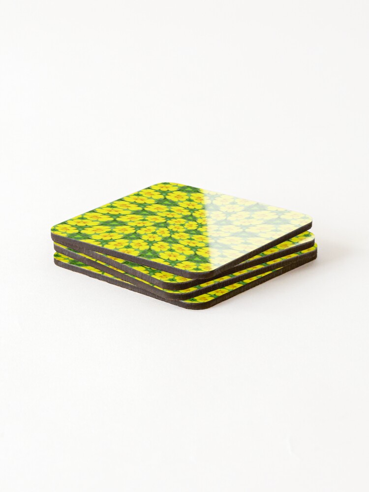 Thumbnail 4 of 5, Coasters (Set of 4), Bright Yellow Flower Pattern designed and sold by Patternflower.