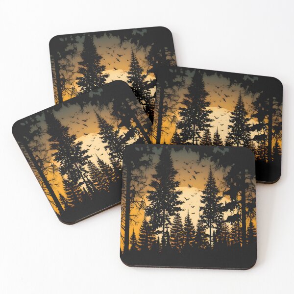 Item preview, Silhouette of Treetops and Sunset | Haunted Sunset| Forest Sunset | Woods Sunset designed and sold by CosmicLoots.