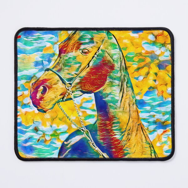Item preview, Arabian horse colorful portrait in blue, cyan, green, yellow and red designed and sold by NickoPrints.