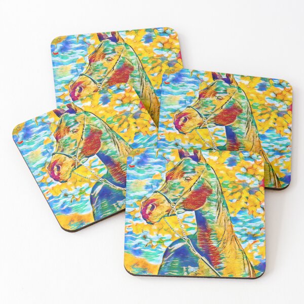 Item preview, Arabian horse colorful portrait in blue, cyan, green, yellow and red designed and sold by NickoPrints.