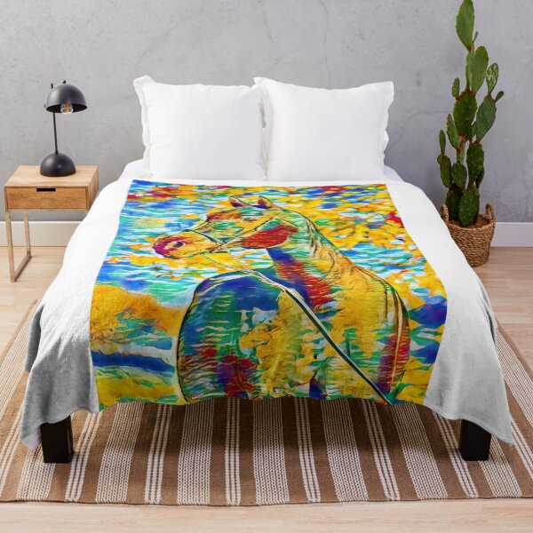 Item preview, Arabian horse colorful portrait in blue, cyan, green, yellow and red designed and sold by NickoPrints.