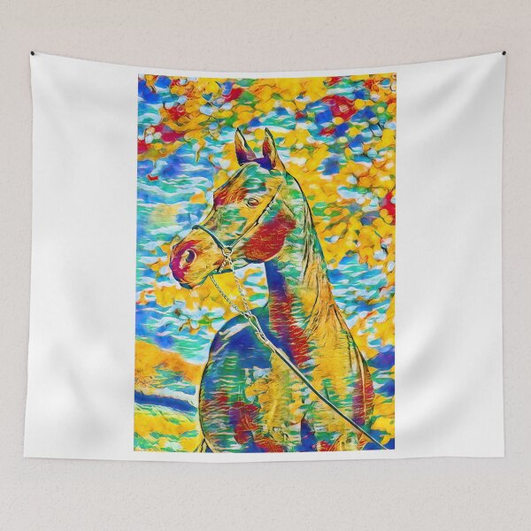 Item preview, Arabian horse colorful portrait in blue, cyan, green, yellow and red designed and sold by NickoPrints.
