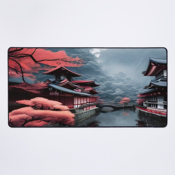 Japanese Anime Gaming Mouse Pad XL Red White Fish Art Blue Gold