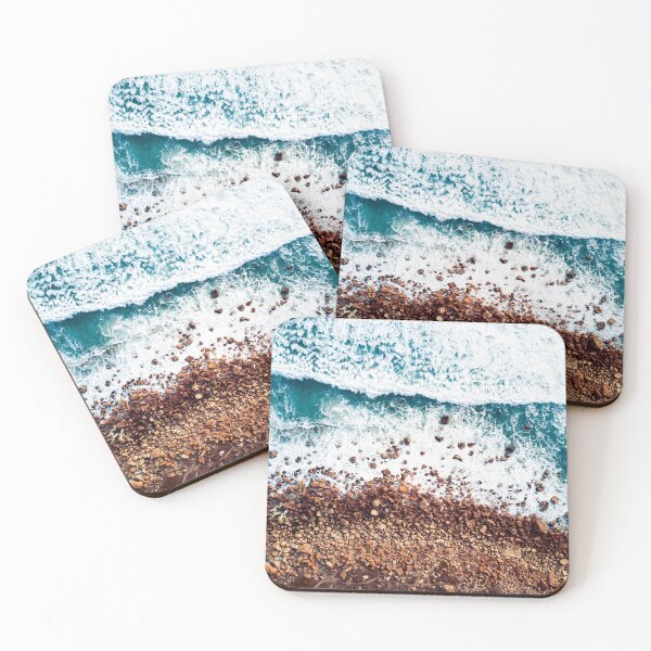 Item preview, Aerial of a Beautiful Beach with Waves and Brown rocks | Landscape photography designed and sold by Tremendo.