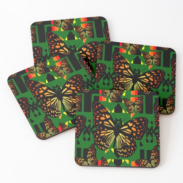 Item preview, Green / Black / Fire Color  Native Butterfly Blanket Print  designed and sold by JMWCD.
