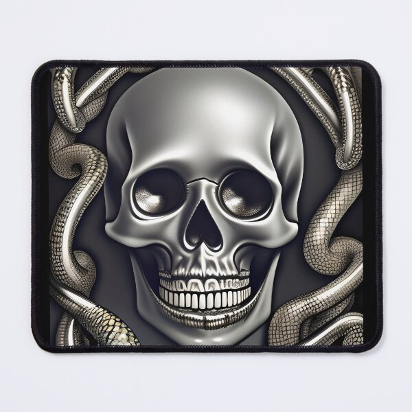 Item preview, SILVER SHINY SKULL WITH METALLIC SNAKES AROUND designed and sold by DanaMire.