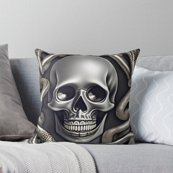 Item preview, SILVER SHINY SKULL WITH METALLIC SNAKES AROUND designed and sold by DanaMire.