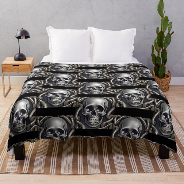 Item preview, SILVER SHINY SKULL WITH METALLIC SNAKES AROUND designed and sold by DanaMire.