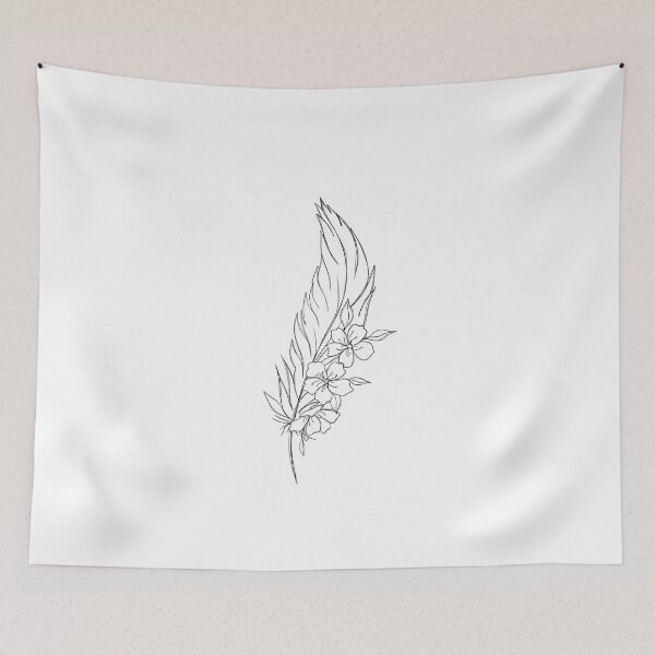 Item preview, Line art illustration of feather with flowers - tattoo idea designed and sold by Sunshine2504.