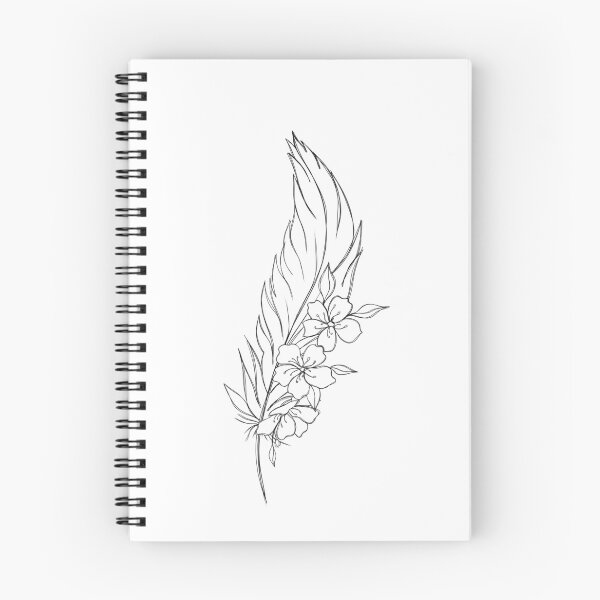 Item preview, Line art illustration of feather with flowers - tattoo idea designed and sold by Sunshine2504.