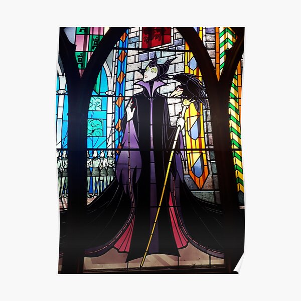 Stained glass window of Maleficent the witch from Disney's