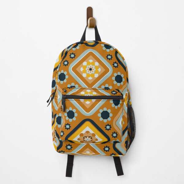 Item preview, Flowers and rhombuses pattern in ocher color background designed and sold by IlustraDeni.