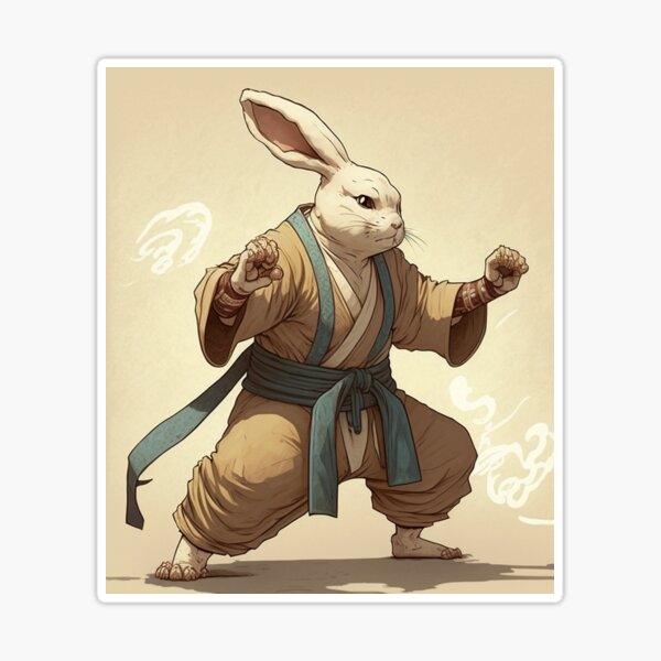 Chinese Rabbit / Bunny Kung Fu Drawing Sticker for Sale by