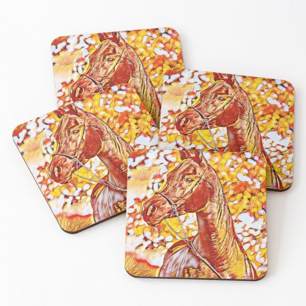 Item preview, Arabian horse sitting in front of a tree – warm colors digital art designed and sold by NickoPrints.