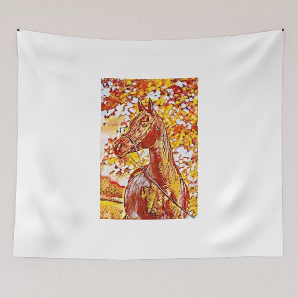 Item preview, Arabian horse sitting in front of a tree – warm colors digital art designed and sold by NickoPrints.