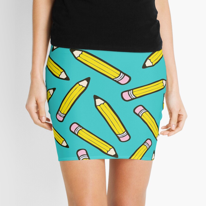 Pencil Power Blue Pattern Mini Skirt