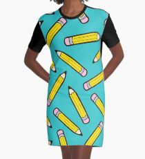 Pencil Power Blue Pattern Graphic T-Shirt Dress