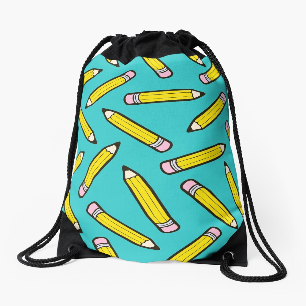 Pencil Power Blue Pattern Drawstring Bag
