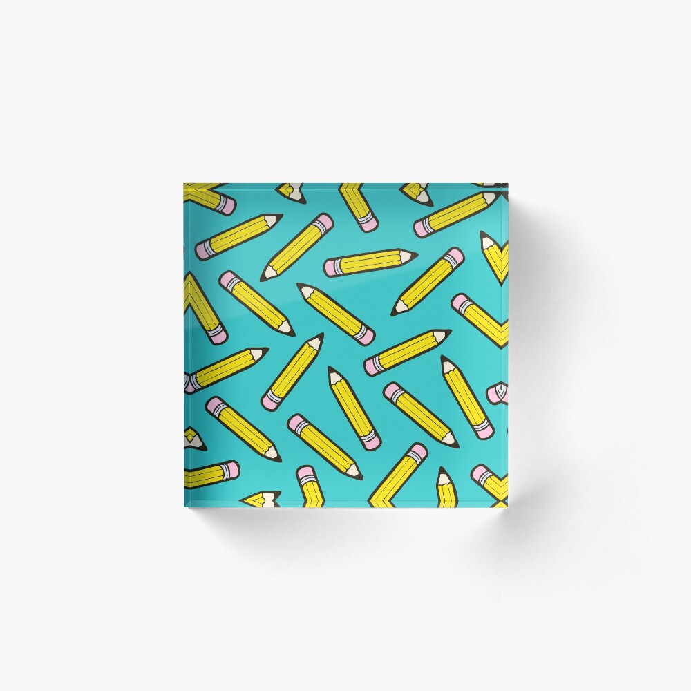 Pencil Power Blue Pattern Acrylic Block
