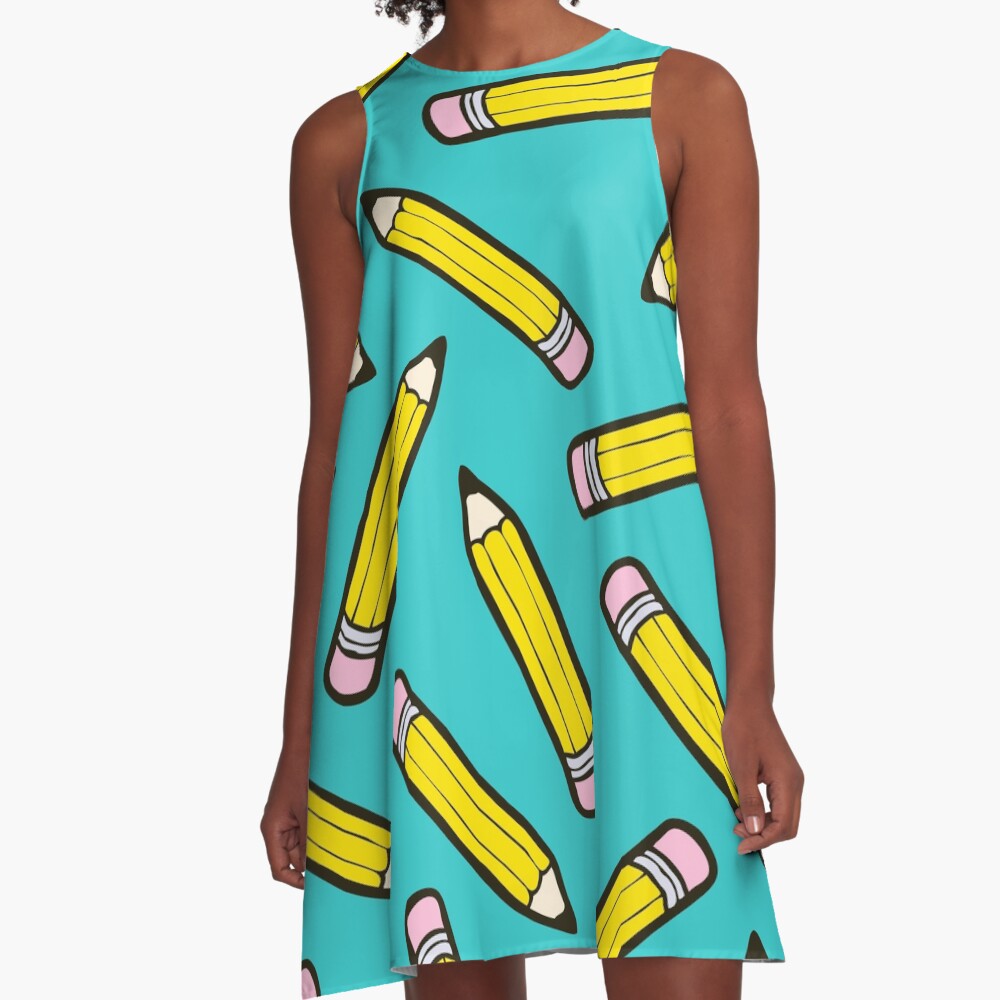 Pencil Power Blue Pattern A-Line Dress