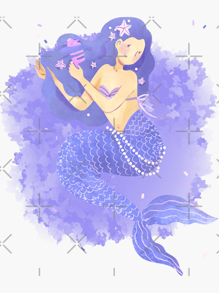 Thumbnail 3 of 3, Sticker, Melody the mermaid with a comb designed and sold by L-Chance.