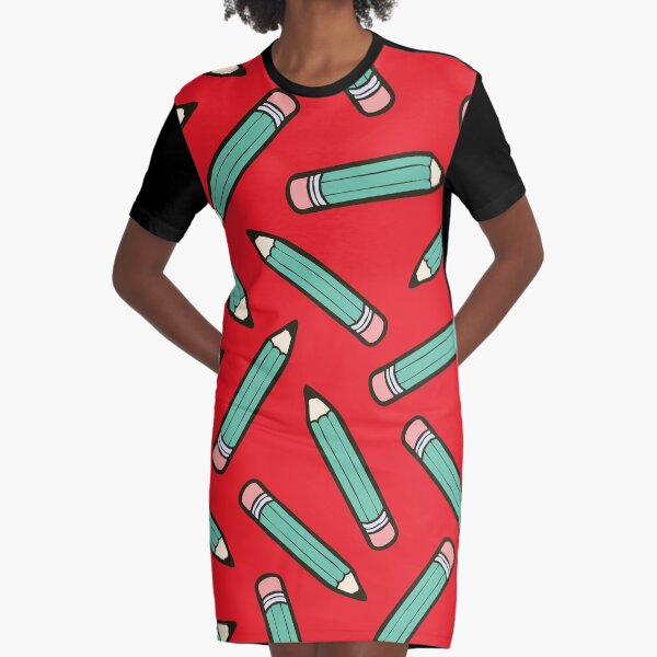 Pencil Power Red Pattern Graphic T-Shirt Dress