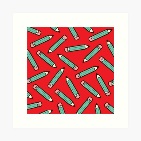 Pencil Power Red Pattern Art Print