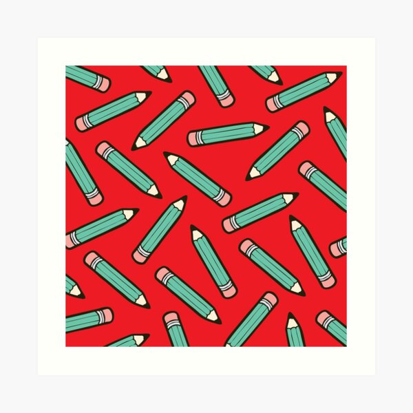 Pencil Power Red Pattern Art Print